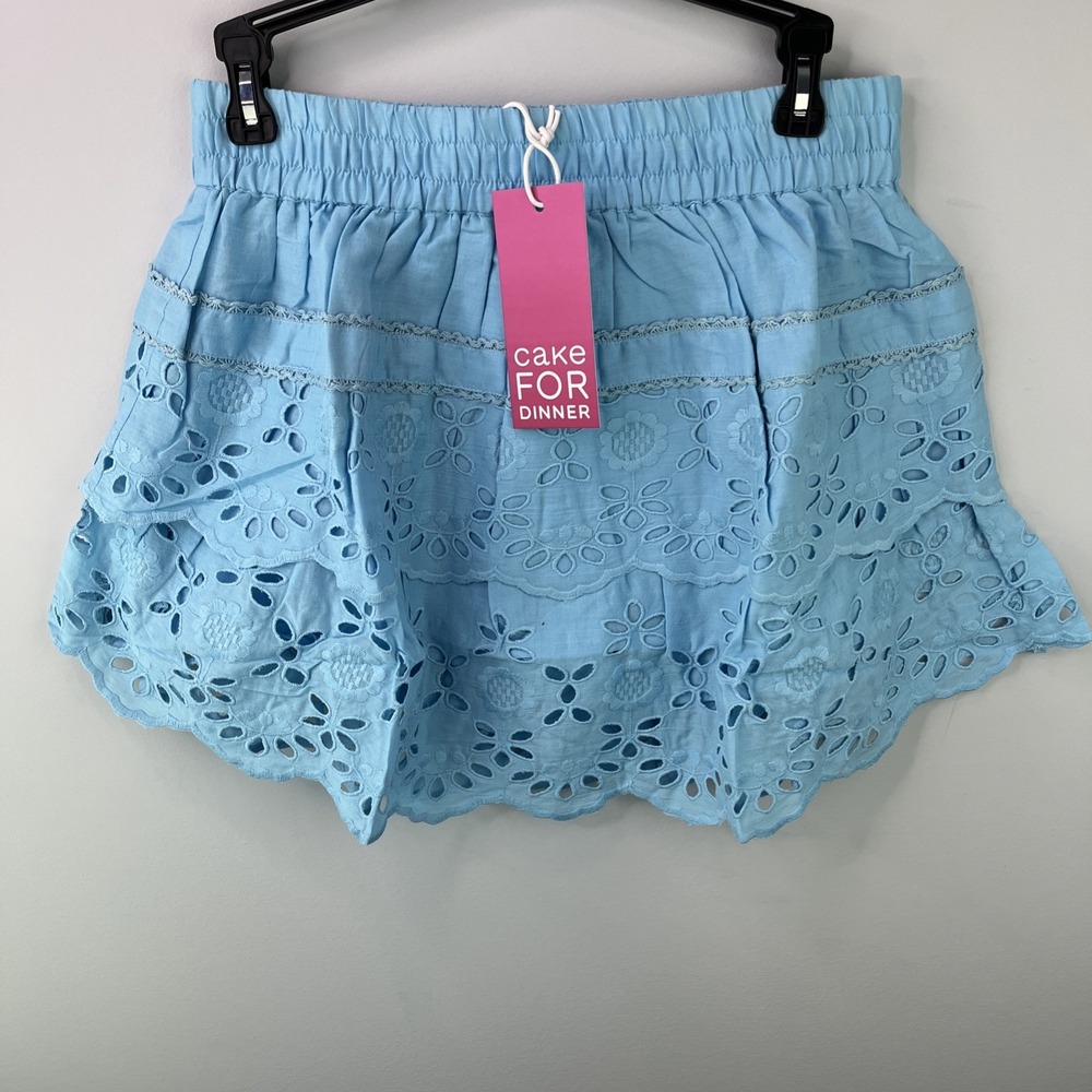 Cake For Dinner Lagrange Eyelet Ruffle Skirt Sea Mist Cotton Mini Size Small